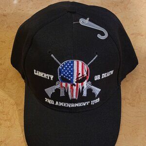 Black Tactical Baseball Cap – Embroidered Skull Flag – “Liberty or Death”